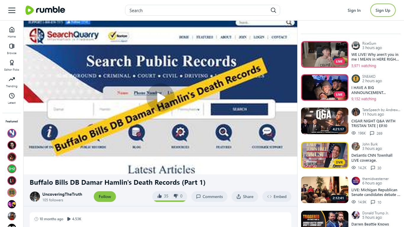 Buffalo Bills DB Damar Hamlin's Death Records (Part 1) - Rumble